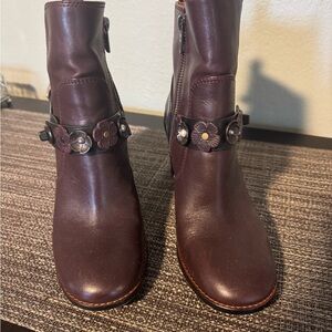 Coach Dark Brown Ankle Boots with Floral Accents